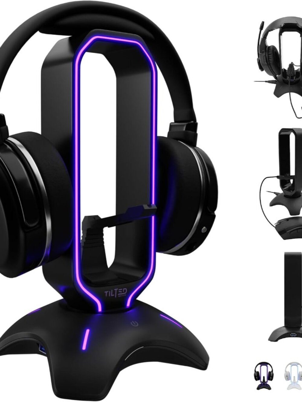 Gaming Headset Stand | RGB Headphone Stand for Desk with Mouse Bungee and USB Hu